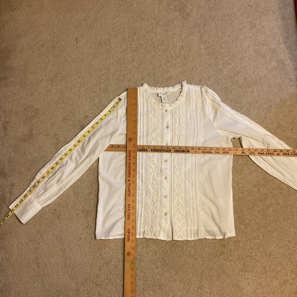 Calypso St Barth White Pintuck Pleat 100% Cotton Lace Peasant Blouse Top Size L - Picture 3 of 14